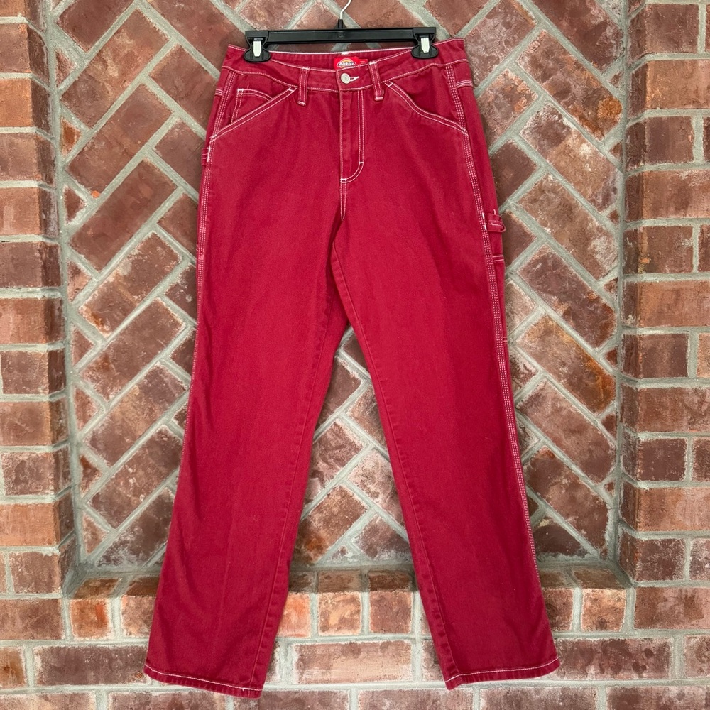 Dickies Carpenter Pants Women Size 7 28 Red Burgundy Relaxed Fit Straight Leg